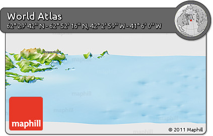 Physical Panoramic Map of the Area around 62° 40' 59" N, 41° 34' 30" W