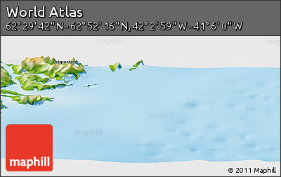 Physical Panoramic Map of the Area around 62° 40' 59" N, 41° 34' 30" W