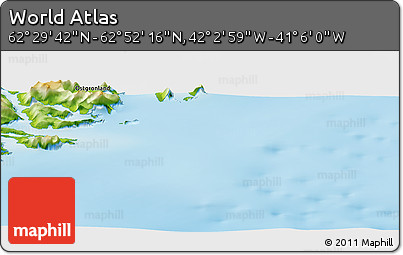 Physical Panoramic Map of the Area around 62° 40' 59" N, 41° 34' 30" W