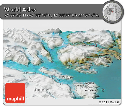 Satellite 3D Map of the Area around 62° 40' 59" N, 42° 25' 29" W