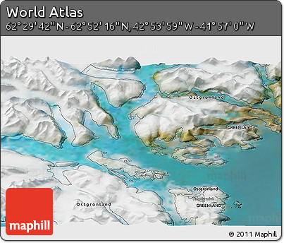 Satellite 3D Map of the Area around 62° 40' 59" N, 42° 25' 29" W