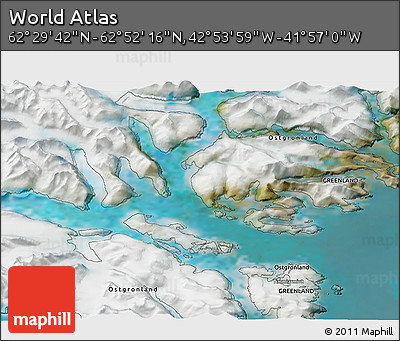 Satellite 3D Map of the Area around 62° 40' 59" N, 42° 25' 29" W