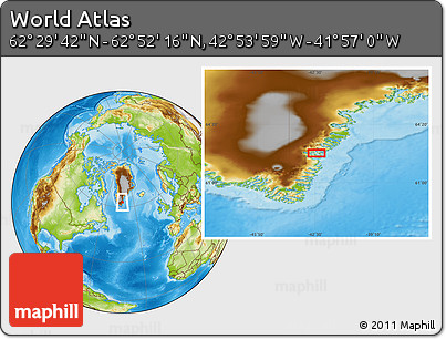 Physical Location Map of the Area around 62° 40' 59" N, 42° 25' 29" W