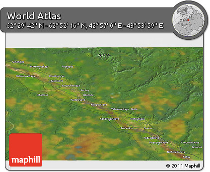 Satellite 3D Map of the Area around 62° 40' 59" N, 43° 25' 29" E