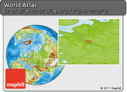 Physical Location Map of the Area around 62° 40' 59" N, 43° 25' 29" E