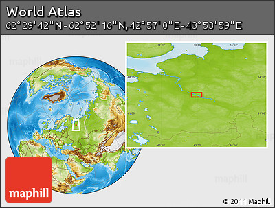 Physical Location Map of the Area around 62° 40' 59" N, 43° 25' 29" E