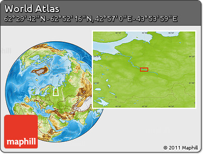 Physical Location Map of the Area around 62° 40' 59" N, 43° 25' 29" E