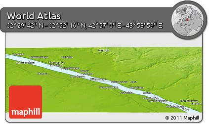 Physical Panoramic Map of the Area around 62° 40' 59" N, 43° 25' 29" E