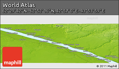 Physical Panoramic Map of the Area around 62° 40' 59" N, 43° 25' 29" E