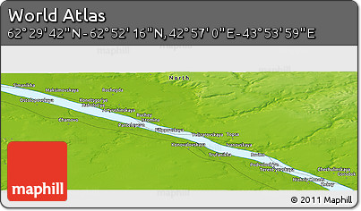 Physical Panoramic Map of the Area around 62° 40' 59" N, 43° 25' 29" E