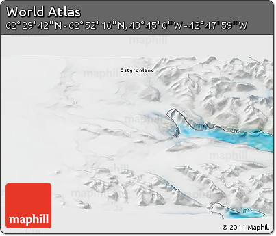 Satellite 3D Map of the Area around 62° 40' 59" N, 43° 16' 29" W