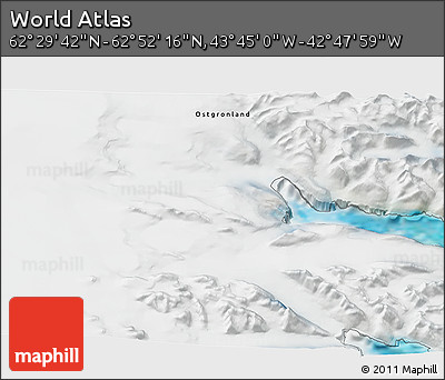 Satellite 3D Map of the Area around 62° 40' 59" N, 43° 16' 29" W