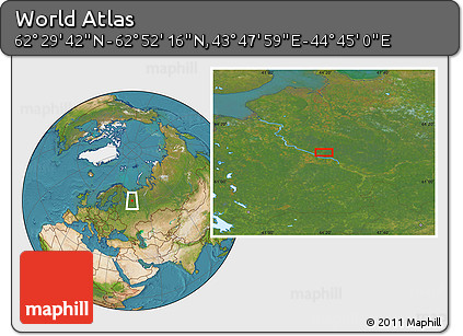 Satellite Location Map of the Area around 62° 40' 59" N, 44° 16' 29" E