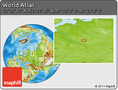 Physical Location Map of the Area around 62° 40' 59" N, 45° 58' 30" E