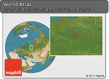 Satellite Location Map of the Area around 62° 40' 59" N, 47° 40' 29" E