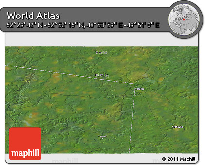 Satellite 3D Map of the Area around 62° 40' 59" N, 49° 22' 30" E