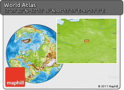 Physical Location Map of the Area around 62° 40' 59" N, 49° 22' 30" E