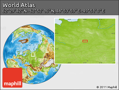 Physical Location Map of the Area around 62° 40' 59" N, 49° 22' 30" E