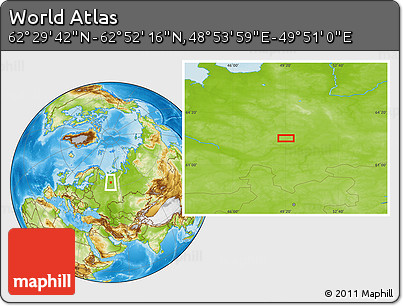 Physical Location Map of the Area around 62° 40' 59" N, 49° 22' 30" E