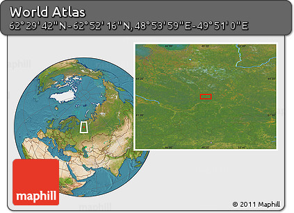 Satellite Location Map of the Area around 62° 40' 59" N, 49° 22' 30" E