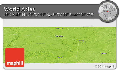 Physical Panoramic Map of the Area around 62° 40' 59" N, 49° 22' 30" E