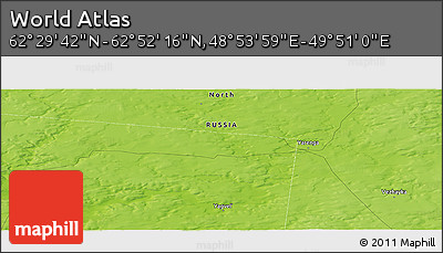 Physical Panoramic Map of the Area around 62° 40' 59" N, 49° 22' 30" E
