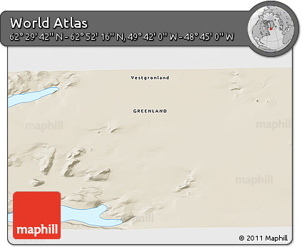 Shaded Relief 3D Map of the Area around 62° 40' 59" N, 49° 13' 30" W