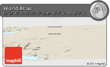 Shaded Relief Panoramic Map of the Area around 62° 40' 59" N, 49° 13' 30" W