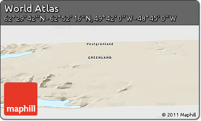 Shaded Relief Panoramic Map of the Area around 62° 40' 59" N, 49° 13' 30" W