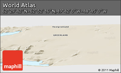 Shaded Relief Panoramic Map of the Area around 62° 40' 59" N, 49° 13' 30" W