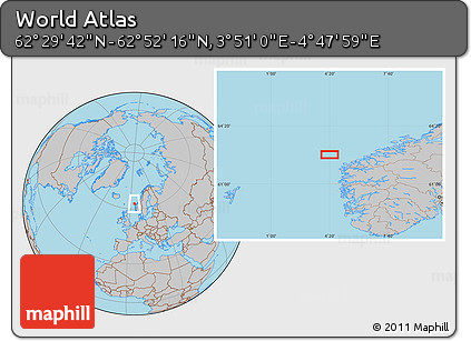 Gray Location Map of the Area around 62° 40' 59" N, 4° 19' 30" E