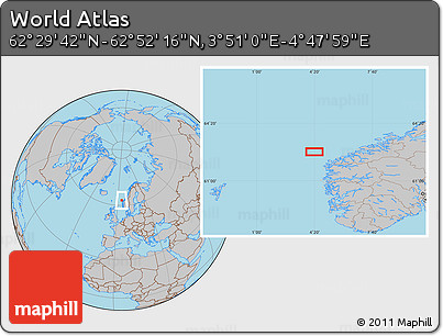 Gray Location Map of the Area around 62° 40' 59" N, 4° 19' 30" E