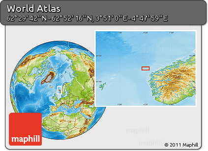 Physical Location Map of the Area around 62° 40' 59" N, 4° 19' 30" E