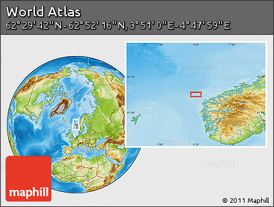 Physical Location Map of the Area around 62° 40' 59" N, 4° 19' 30" E