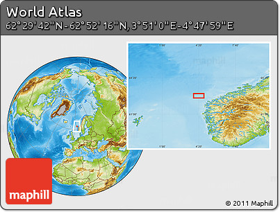 Physical Location Map of the Area around 62° 40' 59" N, 4° 19' 30" E