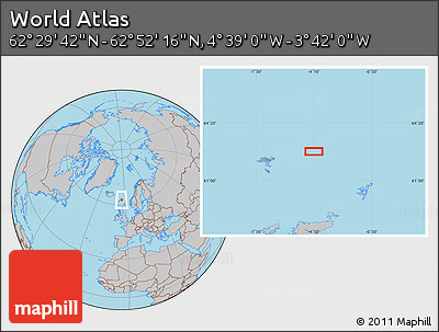 Gray Location Map of the Area around 62° 40' 59" N, 4° 10' 30" W