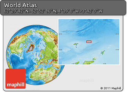 Physical Location Map of the Area around 62° 40' 59" N, 4° 10' 30" W