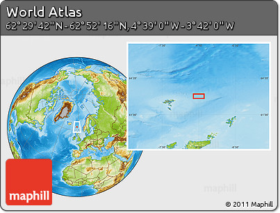 Physical Location Map of the Area around 62° 40' 59" N, 4° 10' 30" W