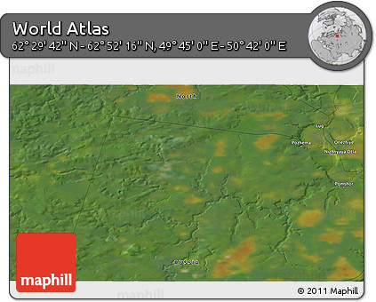 Satellite 3D Map of the Area around 62° 40' 59" N, 50° 13' 30" E