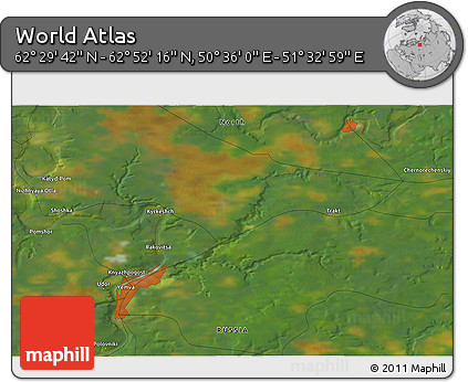 Satellite 3D Map of the Area around 62° 40' 59" N, 51° 4' 30" E