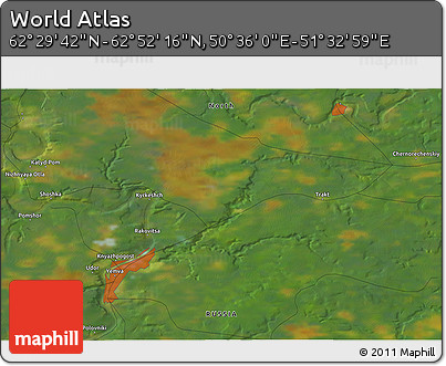 Satellite 3D Map of the Area around 62° 40' 59" N, 51° 4' 30" E
