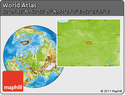 Physical Location Map of the Area around 62° 40' 59" N, 51° 55' 29" E
