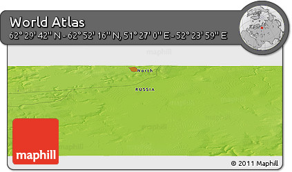 Physical Panoramic Map of the Area around 62° 40' 59" N, 51° 55' 29" E