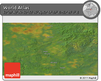 Satellite 3D Map of the Area around 62° 40' 59" N, 52° 46' 29" E