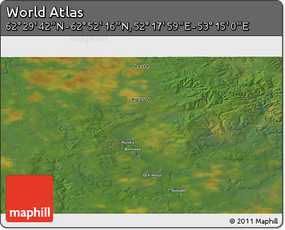 Satellite 3D Map of the Area around 62° 40' 59" N, 52° 46' 29" E