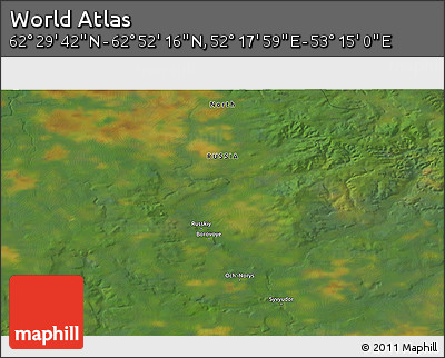Satellite 3D Map of the Area around 62° 40' 59" N, 52° 46' 29" E