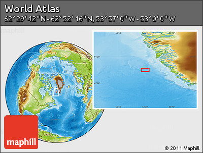 Physical Location Map of the Area around 62° 40' 59" N, 53° 28' 30" W