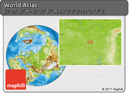 Physical Location Map of the Area around 62° 40' 59" N, 54° 28' 30" E