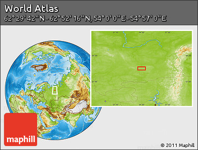 Physical Location Map of the Area around 62° 40' 59" N, 54° 28' 30" E