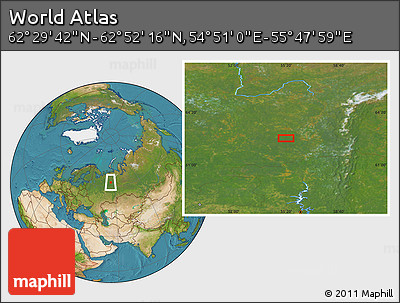 Satellite Location Map of the Area around 62° 40' 59" N, 55° 19' 30" E